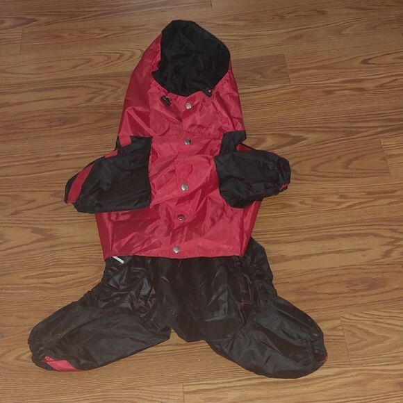 Live Long Long Dog Rain Coat w/ Hood red black Sz B-XL (beefy dogs bulldog etc) - Picture 2 of 4